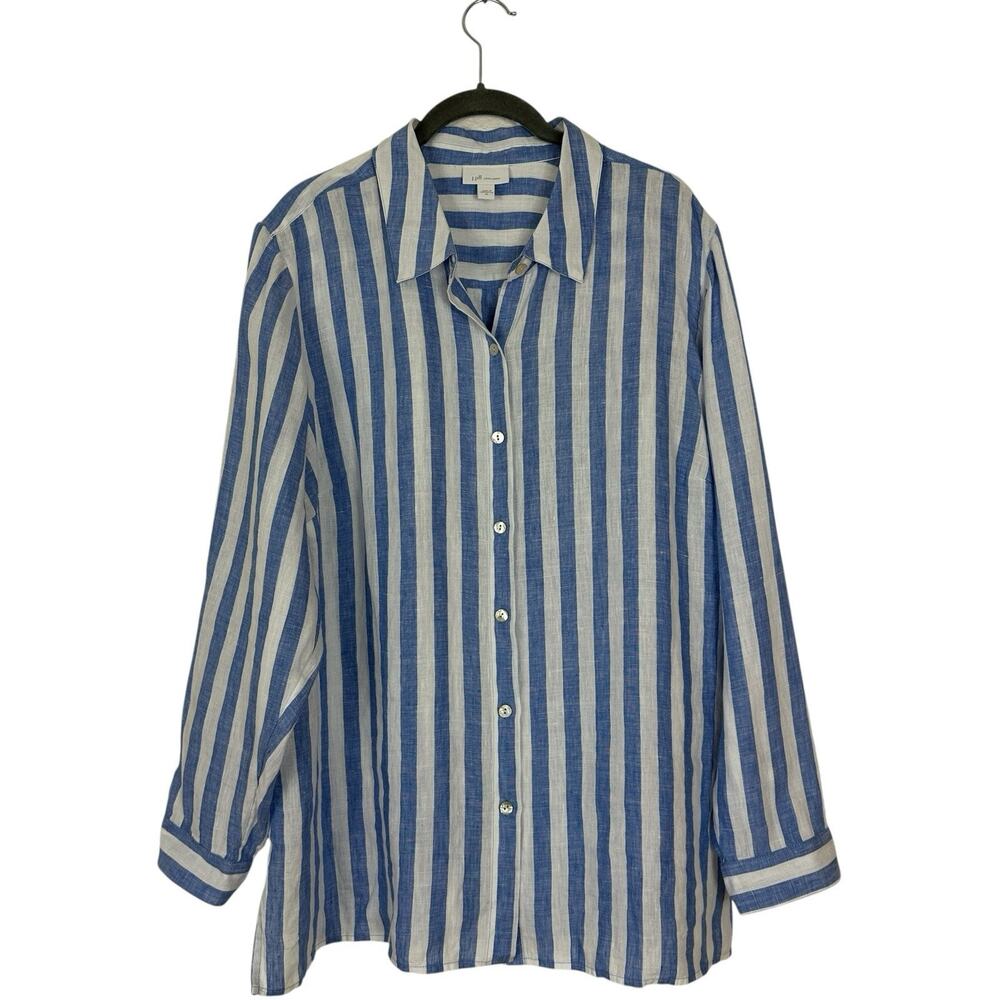 J. Jill Blue and White Striped Button-Down Shirt